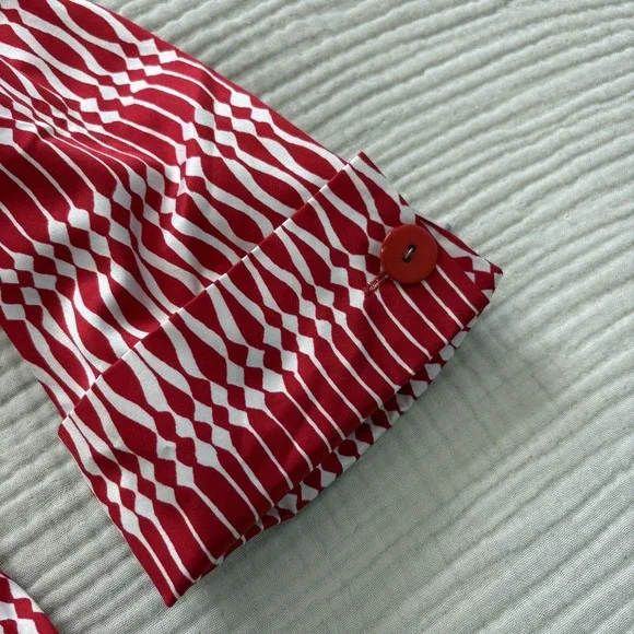 Vintage Carlisle Blouse Womens Size 14 Red White 100% Silk Tunic Button Front - Picture 3 of 8